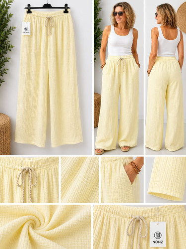 Musselin hose damen - musselin, hellgelb