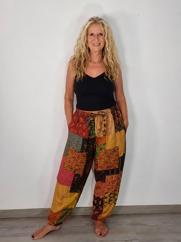 Damen patchwork hose pumphose - patchwork,